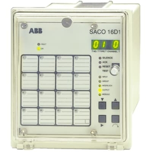 SACO16D1-AA ABB Digital annunciator unit SACO 16D1. SACO 16D1 is a flexible digital annunciator unit for the supervision of alarm and signalling contacts in power plants, substations and industrial process installations.
