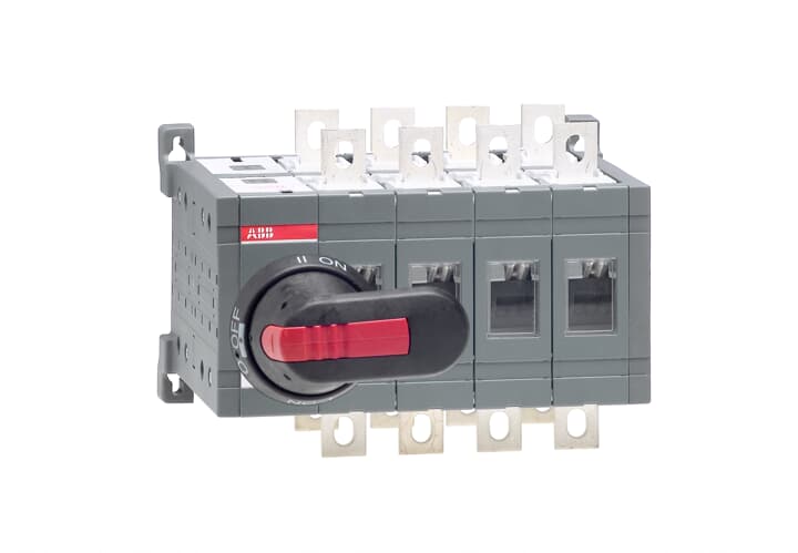 1SCA022775R4640 ABB - OT250E04CP OT250E04CP CHANGE-OVER SWITCH. Including a black plastic IP65 I-0-II pistol type handle (see the table below), shaft and bolt set for the cable connection. Handle padlockable in the 0-position, door interlock in the I- and Iipositions and when padlocked.