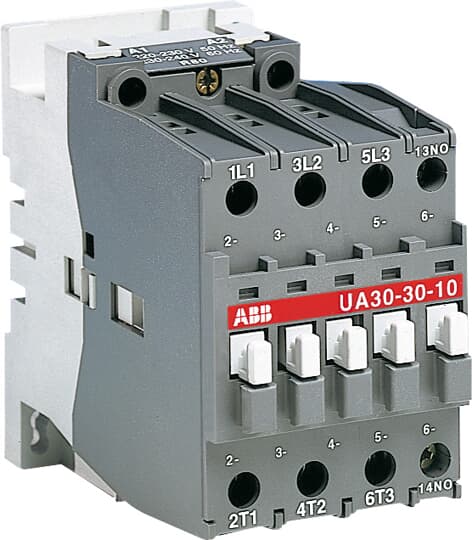 1SBL281022R8410 ABB - UA30-30-10 110V 50Hz / 110-120V 60Hz The UA30-30-10 110V 50Hz / 110-120V 60Hz is a 3-pole contactors for capacitor switching, can be used for the switching of capacitor banks whose inrush current peaks are less than or equal to 100 times nominal rms current. The table below gives the permissible powers according to operational voltage and temperature close to the contactor. It also specifies the maximum peak current Î values accepted by the contactor. The capacitors must be discharged (maximum residual voltage at terminals ≤ 50 V) before being re-energized when the contactors are making. In these conditions, electrical durability of contactors is equal to 100 000 operating cycles. The UA.. series 3-pole contactors are of the block type design. - Main poles and auxiliary contacts: 3 main poles, 1 built-in auxiliary contact - Control circuit: AC operated with laminated magnet circuit - Accessories: a wide range of accessories is available.