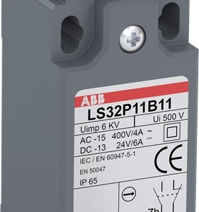 1SBV010211R1211 ABB - LS30P11B11 LS30P11B11 is a 30 mm wide, standard Limit Switch made of fiber-glass reinforced UL-V0 material, with 2 mounting holes at the top, 1 Pg13.5 cable entry on the bottom, plain steel plunger actuator and 1 N.O + 1 N.C snap action (Zb type) contacts