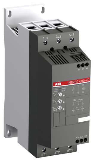 1SFA896112R7000 ABB - PSR60-600-70 PSR60-600-70 Softstarter - 60 A - 208 ... 600 V AC. The softstarter PSR60-600-70 has a rated maximum operational current of 60 A with an operating voltage span from 208...600 V AC. The rated control voltage is between 100...240 V AC at 50/60 Hz.