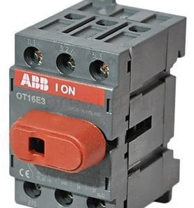 OT16E3 ABB LOAD BREAK SWITCH, 16 AMP, 3 POLE, 7.5 KW, IP20, NON-FUSED