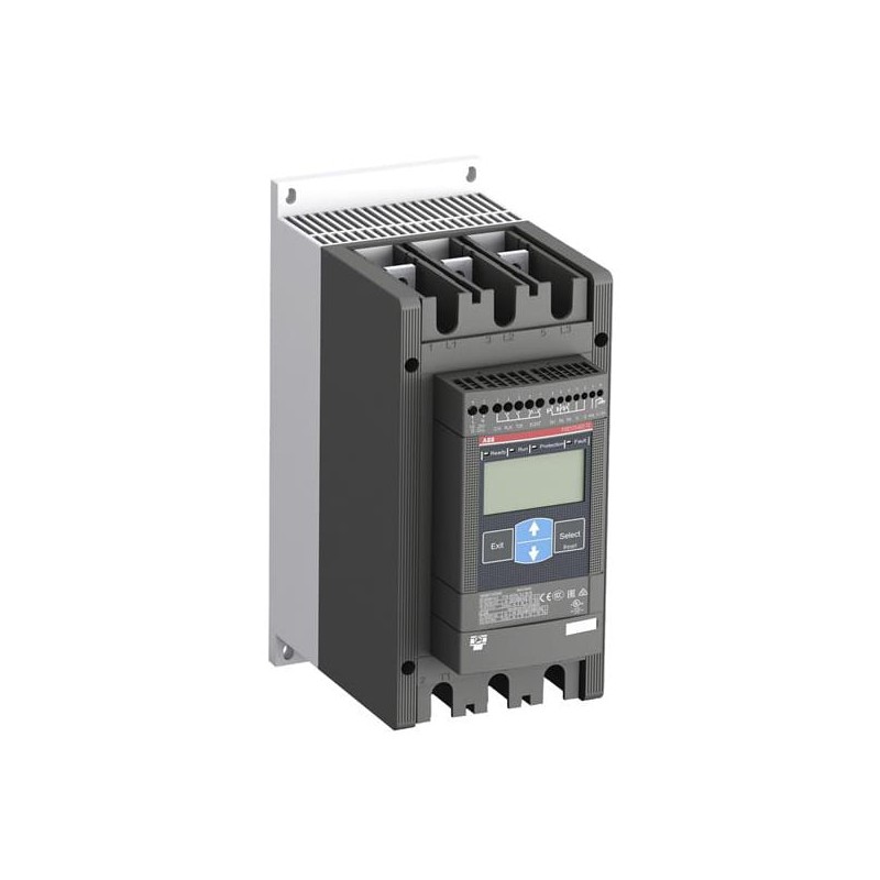 PSE170-600-70 ABB Open PSE softstarter with maximum rated operational current of 169 amp for class 10 normal (N) starting applications and 130 amp for class 30 heavy duty (HD) starting applications, and 100 to 250V AC control voltage.