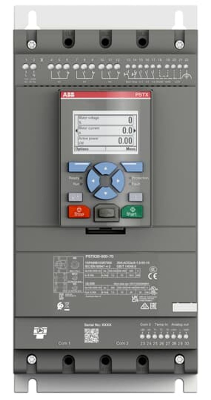 1SFA898215R7000 ABB - PSTX370-690-70 The softstarter PSTX370-690-70 has a rated maximum operational current of 370 A with an operating voltage span from 208...690 V AC. The rated control voltage is between 100...250 V AC at 50/60 Hz.