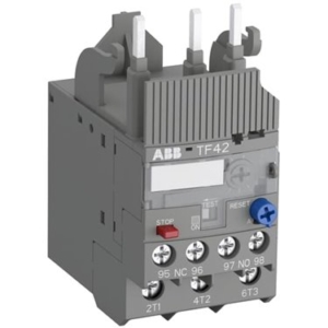 1SAZ721201R1040 ABB - TF42-7.6 The TF42-5.7 thermal overload relay is an economic electromechanical protection device for the main circuit. It offers reliable and fast protection for motors in the event of overload or phase failure. The device has trip class 10. Further features are the temperature compensation, trip contact (NC), signal contact (NO), automatic- or manual reset selectable, trip-free mechanism, STOP function and a trip indication. The overload relays are connected directly to the block contactors. Single mounting kits are available as accessory.