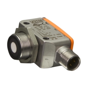 UGT581 IFM - UGQ00300E2KG/US Compact ultrasonic sensors · 1: Distance · 2: Monitoring range · 3: switch-on/switch-off graph · 4: Target 100 x 100 mm · 5: 50 % of the target in the detection zone.