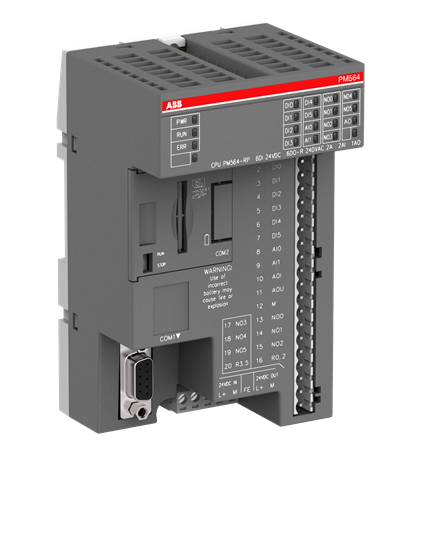 1SAP121000R0001 ABB - PM564-RP Programmable Logic Controller PLC 128kB, 6DI/6DO-R/2AI/1AO, 24VDC, 1 x RS485, 2 x Option Slot