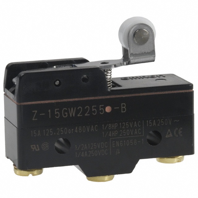Z-15GW2255-B Omron SNAP ACTING SWITCH, Z-SERIES, ROLLER LEVER ACTUATION, 1 NO - 1 NC CONTACTS, 2 N FORCE, 125 - 250 VAC INPUT VOLTAGE, 15 AMP RATING, SCREW TERMINATION, CHASSIS MOUNT