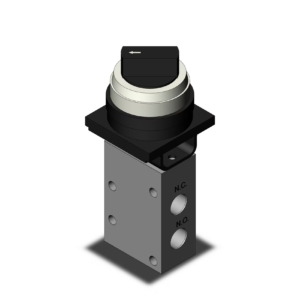 VM430-01-34B SMC MECHANICAL VALVE, SERIES VM400, AIR/INERT GAS, -100 KPA TO 1 MPA, 3 PORT, RC 1/8 PORT SIZE, 2 POSITION TWIST SELECTOR, BLACK PUSH BUTTON