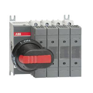 1SCA115228R1001 ABB - OS63GD04FP Switch-disconnector fuse, 63A, 4-pole, DIN 000, front operated, switched fusible fourth pole, handle and shaft included