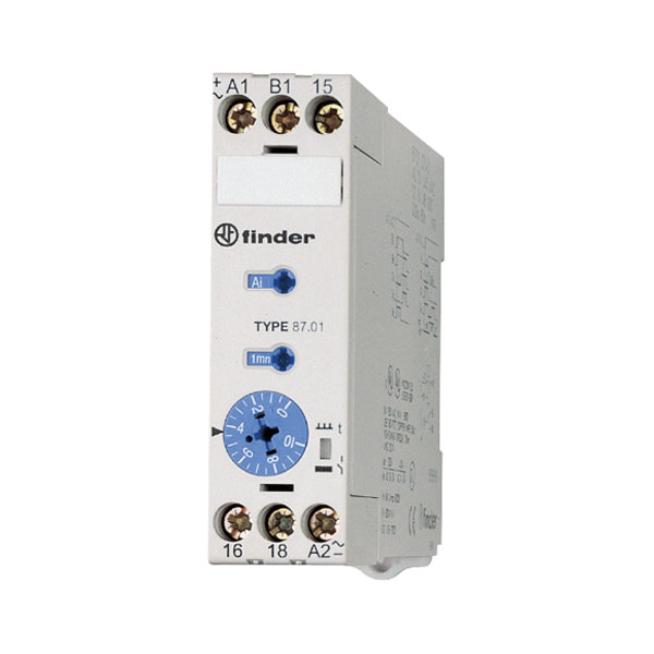 87.01.0.240.0000 Finder TIME DELAY RELAY,SPDT,MULTI FUNCTION,24 TO 240 VAC,24 TO 48 VDC,0.05 - 10 MIN,0.05 - 10 S,0.05 - 60 H,DIN RAIL MOUNTABLE