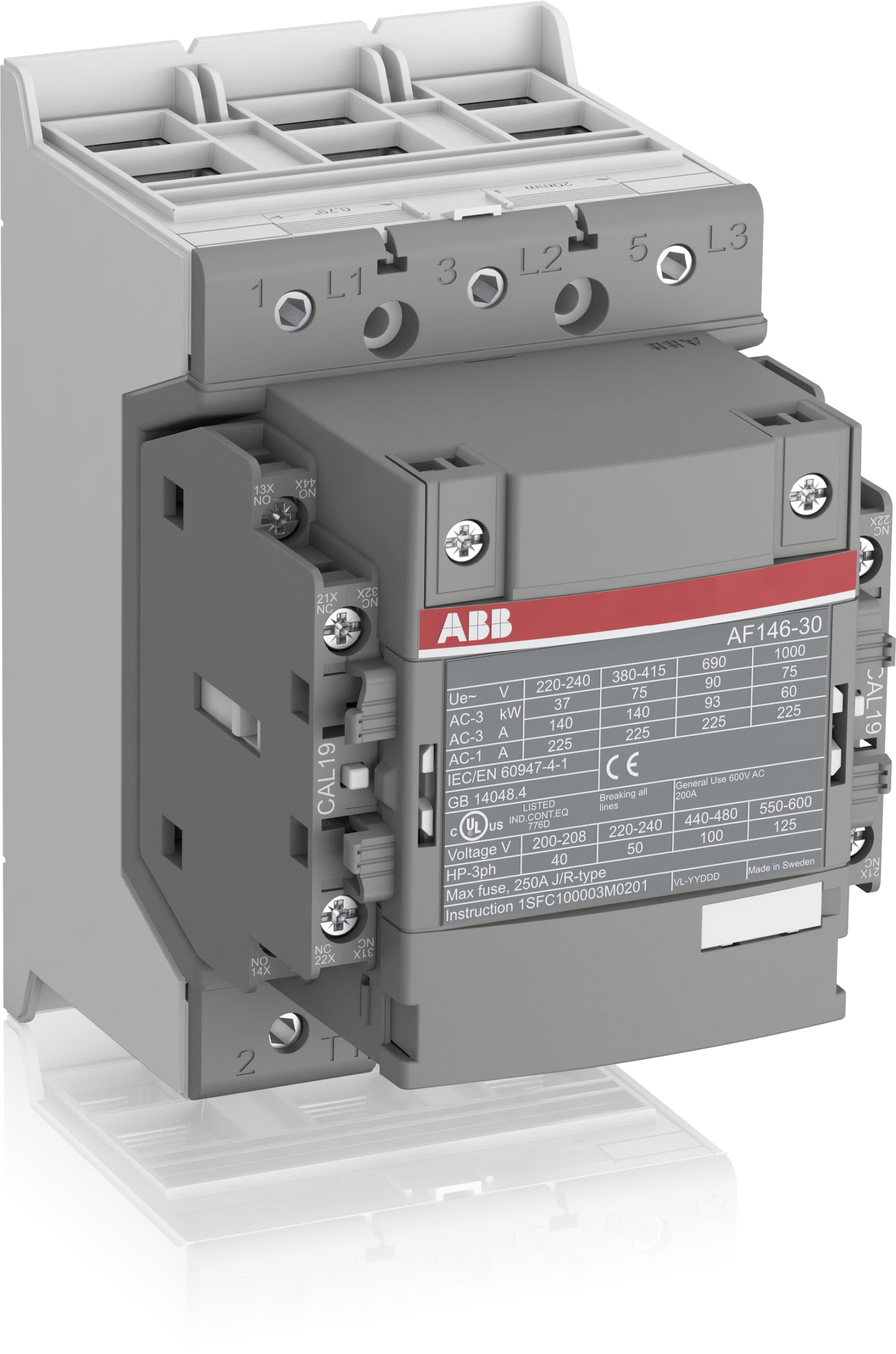 1SFL467001R1322 ABB - AF146-30-22-13 AF146-30-22-13 CONTACTOR 3P 75kW 146A AC3, COIL 100-250V50/60HZ 100-250VDC 2NO+2NC AUX