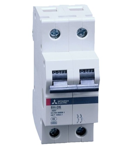 BH-D6 2P 1A TYPE C N Mitsubishi MCB 2-poles, Rated current 2A, Operating characteristic C