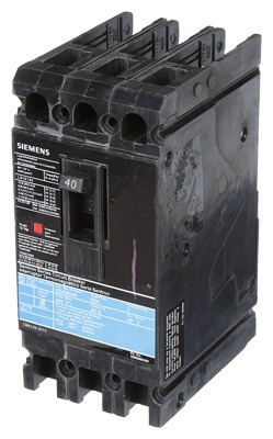 US2:ED43B040 Siemens SIEMENS LOW VOLTAGE SENTRON MOLDED CASE CIRCUIT BREAKER WITH THERMAL - MAGNETIC TRIP UNIT. STANDARD 40 DEG C BREAKER ED FRAME WITH STANDARD BREAKING CAPACITY. MEETS UL 489 / IEC 60947-2 STANDARDS. 40A 3-POLE BREAKER (18KAIC AT 480V). SPECIAL FEATURES: LOAD LUGS ONLY (LN1E100) WIRE RANGE: 10 - 1/0AWG (CU/AL). DIMENSIONS (W x H x D) IN: 3 x 6.35 x 3.92.