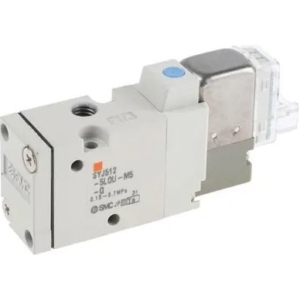 SYJ5140-5LOU SMC SOLENOID VALVE, SYJ SERIES, 5 PORT, BASE MOUNTED, 2-POSITION SINGLE ACTUATION, PILOT VALVE INDIVIDUAL EXHAUST, 24 V DC, LEAD WIRE ENTRY, 300 MM, W/ LIGHT/SURGE VOLTAGE SUPPRESSOR