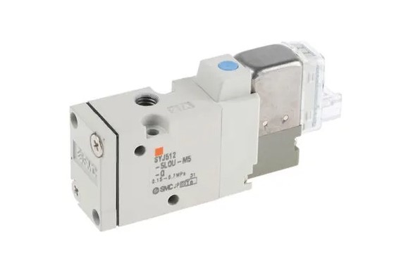 SYJ5140-5LOU SMC SOLENOID VALVE, SYJ SERIES, 5 PORT, BASE MOUNTED, 2-POSITION SINGLE ACTUATION, PILOT VALVE INDIVIDUAL EXHAUST, 24 V DC, LEAD WIRE ENTRY, 300 MM, W/ LIGHT/SURGE VOLTAGE SUPPRESSOR