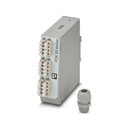 1019705 Phoenix Contact - FOC-FDX20-PP-LCQ6-MM Distributor, design: Rail-mountable module, degree of protection: IP20, material: Metal, connection method: Splicing, cable outlet: above and below, housing size: 1, color: gray