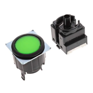 A3U-TBG-A2C-M Omron Round type, Green (Transparent), IP40, Flange color: Black, DPDT, Connector