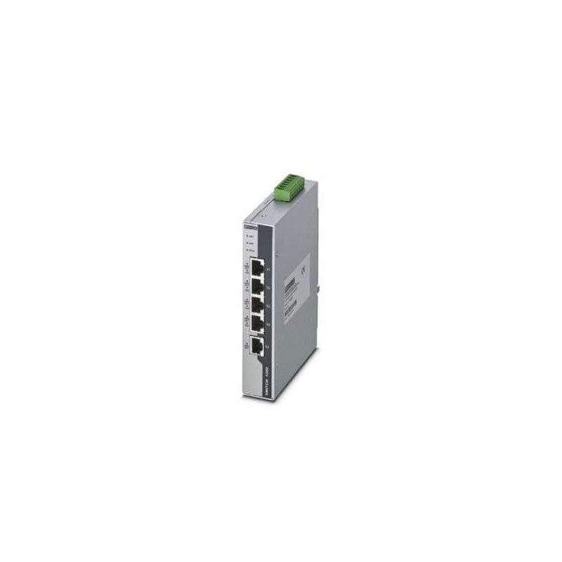 1026937 Phoenix Contact - Industrial Ethernet Switch - FL SWITCH 1001T-4POE-GT PoE+ Ethernet switch conforms to IEEE 802.3at. Includes four 10/100/1000 Mbps PoE+ ports, one standard 10/100/1000 Mbps RJ45 port, a total PoE system budget of 120 W, and jumbo frames up to 10240 bytes.