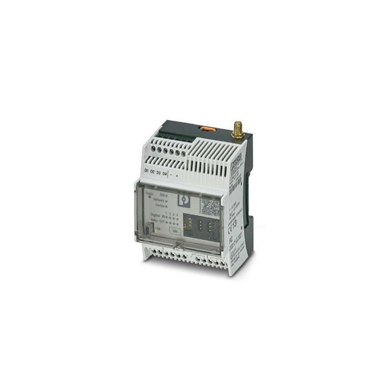 1038567 Phoenix Contact - SMS relay - TC MOBILE I/O X200-4G SMS relay and signaling module, European version, monitor analog and digital values via mobile network, switch relay outputs remotely, communication via SMS or mobile network data connection (e-mail transmission, app), supply voltage 10 V ... 60 V DC