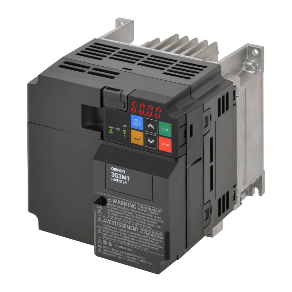 3G3M1-A4030 Omron Inverter M1, 400 VAC 3-phase, 3.0/4.0 kW (HHD/HND), 7.2/8.8 A (HHD/HND), open/closed loop controls, STO, max. freq. 590Hz