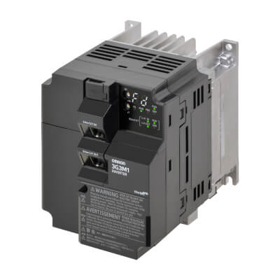 3G3M1-A4004-ECT Omron M1 AC Drive, 0.4/0.75 kW (HD/ND), 1.8/2.1 A (HD/ND), 400 VAC, 3~ input, OLV/CLV control, EtherCAT, STO (FSoE + wired), max. output freq. 590 Hz.
