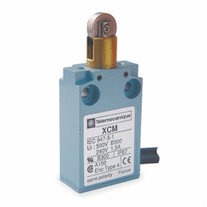 XCMA102 Telemecanique LIMIT SWITCH, STEEL ROLLER PLUNGER FOR LATERAL CAM APPROACH, SINGLE POLE, 1 C/O SNAP ACTION, 5 AMP, 240 V, 1 M CABLE, 1 NC / 1 NO