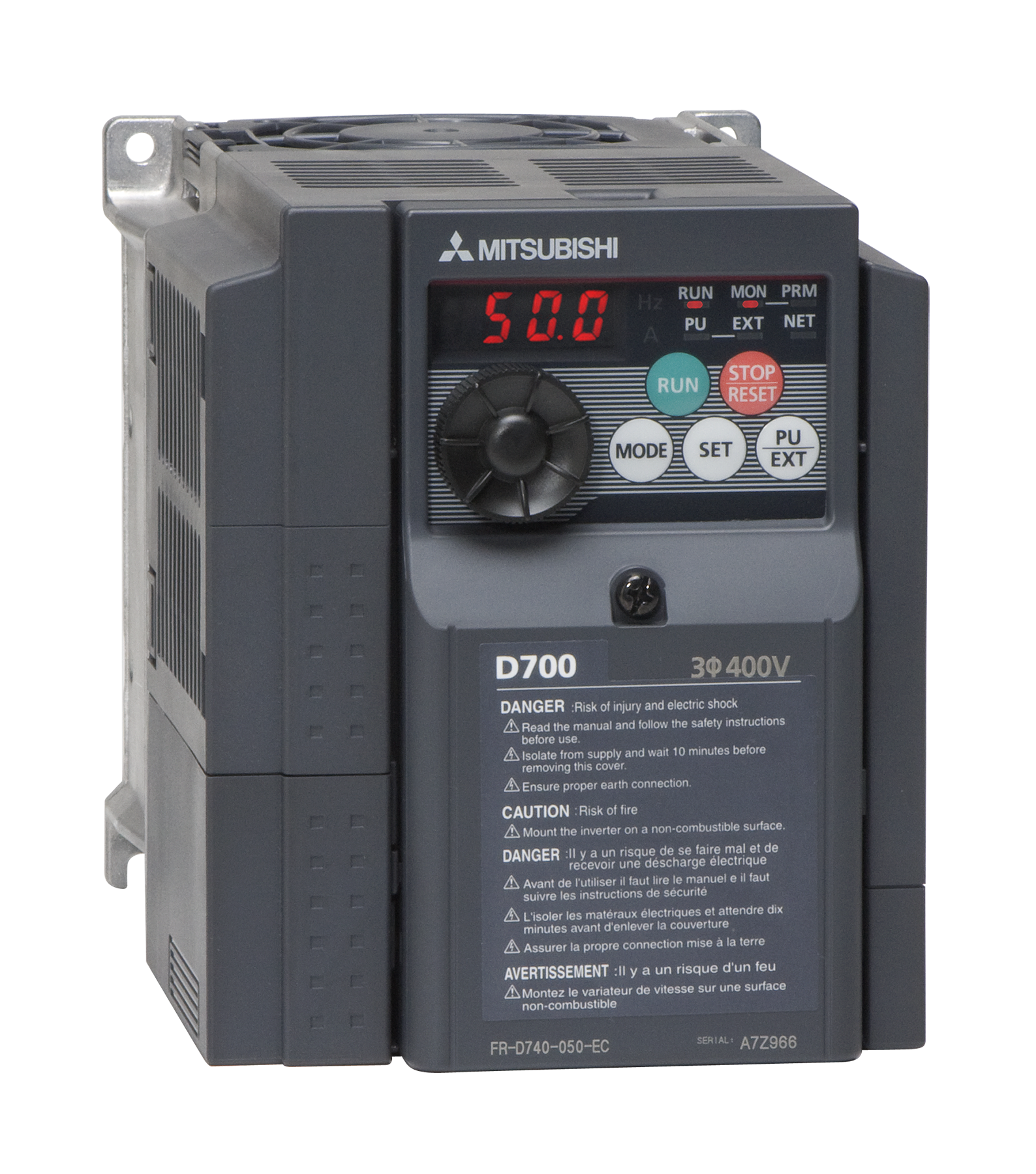 FR-D740-050-NA Mitsubishi INVERTER, FRD700 SERIES, 400 V POWER SUPPLY, 3 PHASE, 2.2 KW, 3 HP, 5.0 AMP, NORTH AMERICAN VERSION