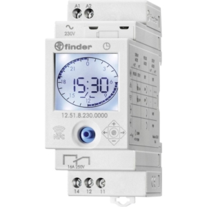 12.51.8.230.0000 Finder DIN rail mount timer Operating voltage: 230 V AC, 1 change-over 16 A 250 V AC Weekday settings