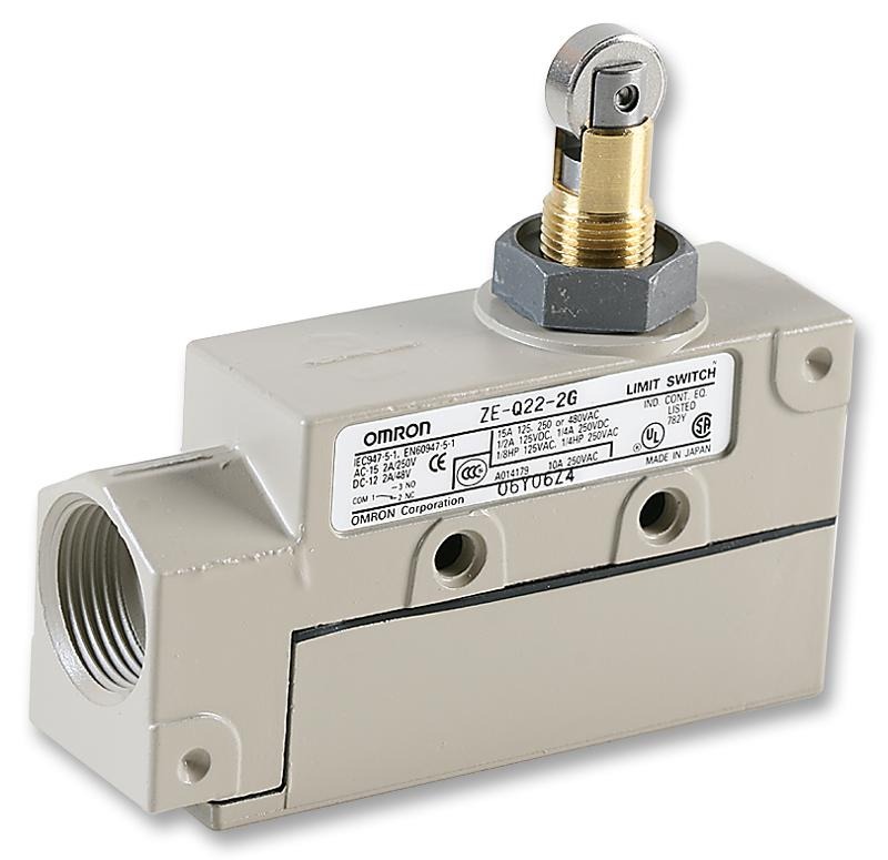 ZE-Q22-2G Omron ENCLOSED SWITCH, ROLLER PLUNGER, SPDT, SIDE MOUNTING, WITH GROUND TERMINAL, 15 AMP, 480 VAC, 250 VDC, IP60