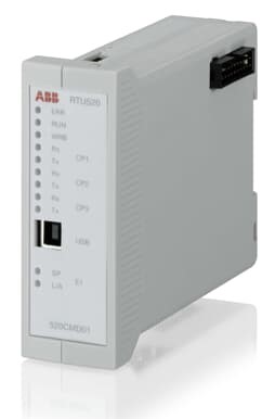 1KGT031900R0002 ABB - 520CMD01 R0002 520CMD01 base module, DIN rail mounted base module RTU520, 3x serial port (1x RS-232, 2x RS-485), 1x Ethernet interface (10/100BaseT), 1x USB port, With connection interface to RTU520 I/O-extension modules, Battery buffered real time clock