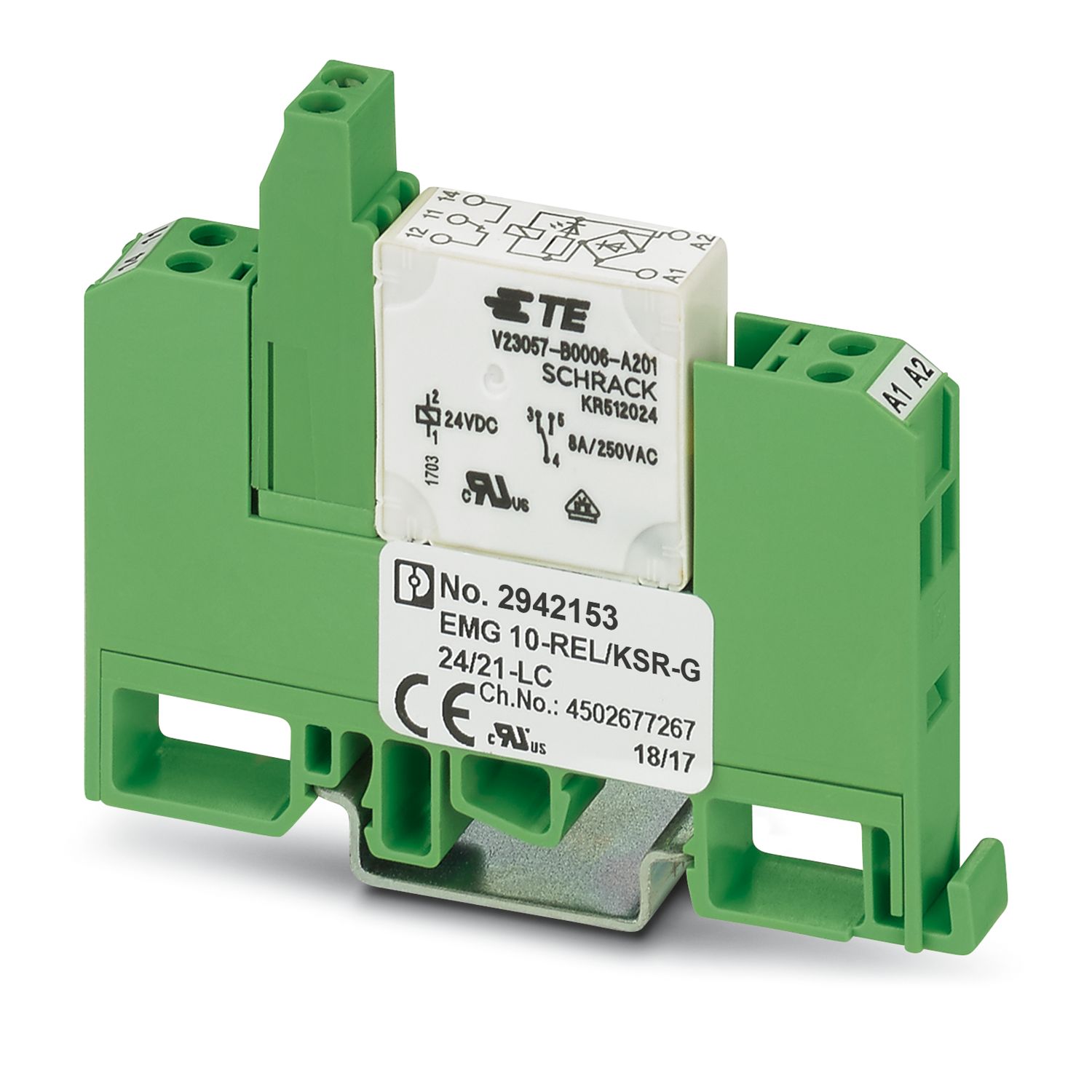 2942153 Phoenix Contact - EMG 10-REL/KSR-G 24/21-LC Relay module, with soldered-in miniature switching relay, contact (AgNi): Medium to large loads, 1 PDT, input voltage 24VDC