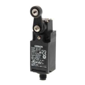 D4N-9120 Omron Safety Limit switch, D4N, M12 connector (1 conduit), 1NC/1NO (snap-action), roller lever (resin lever, resin roller)