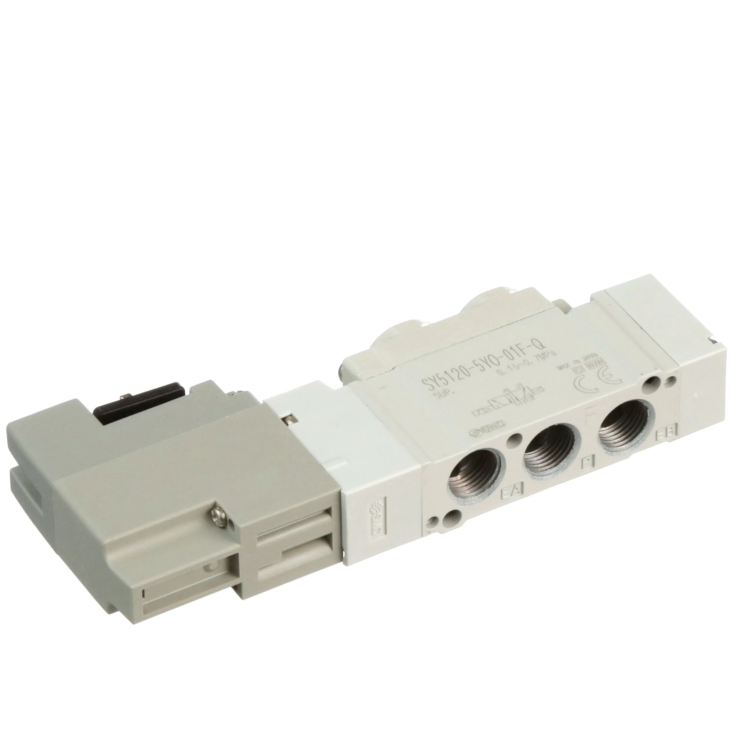 SY5120-5YO-01F-Q SMC SOLENOID VALVE, SY SERIES, 5 PORT, BODY PORTED, SINGLE UNIT, SY5000, 2-POSITION SINGLE ACTUATION, 24 V DC, DIN TERMINAL WITHOUT CONNECTOR, W/O LIGHT/SURGE VOLTAGE SUPPRESSOR, NON-LOCKING PUSH MANUAL OVERRIDE, 1/8 INCH PORT SIZE, G THREAD, CE-COMPLIANT