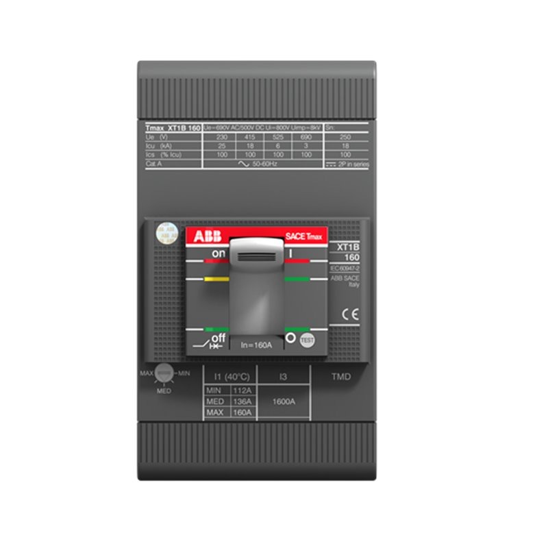 1SDA066809R1 ABB - XT1B 160 TMD 160-1600 3p F F Box circuit breaker XT1B - Switching capacity Icu (415V) = 18kA - 160A- TMD thermomagnetic protection release with adjustable thermal threshold and fixed 160-1600 3-pole fixed magnetic with front terminals.