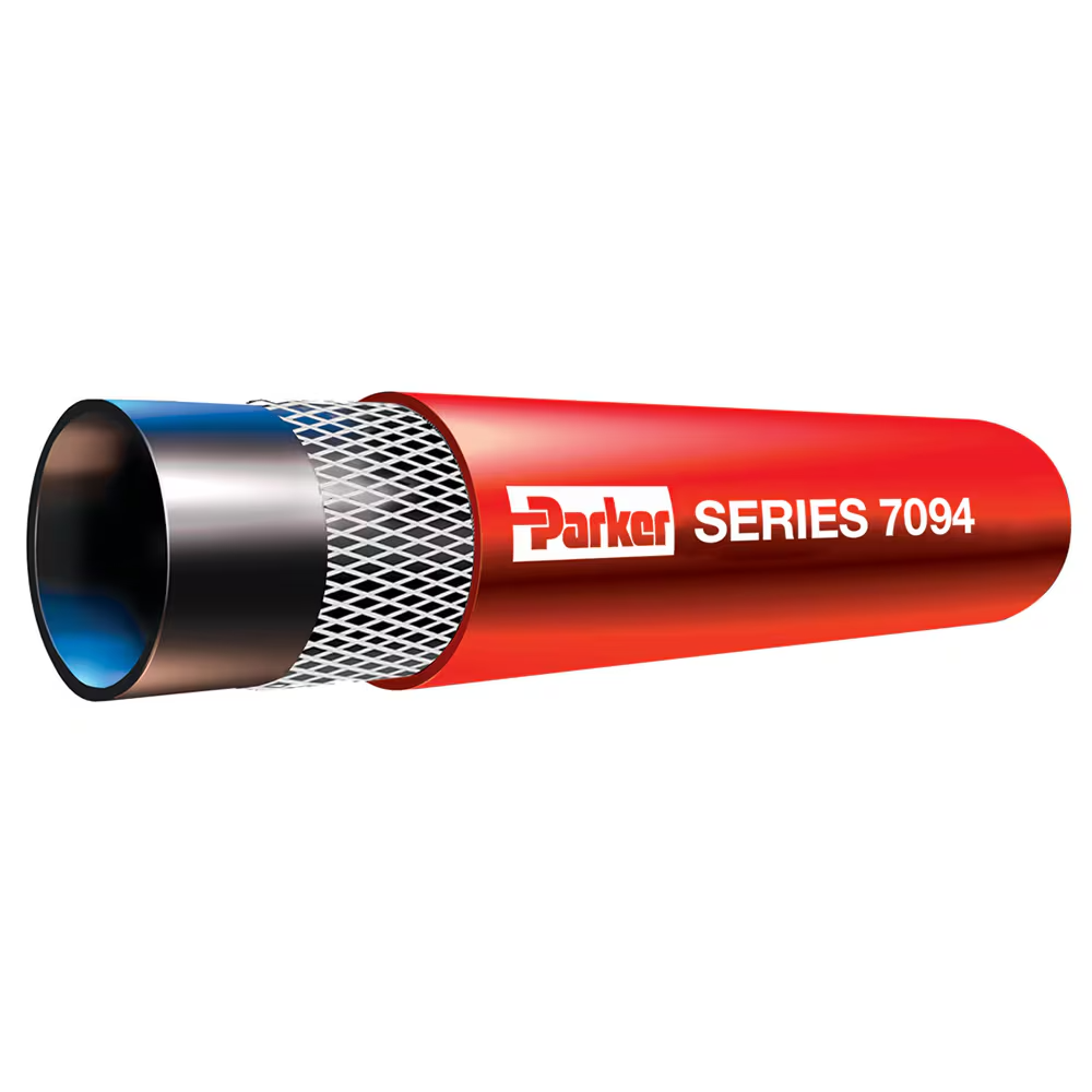 7094-125204 Parker MPT II Nonconductive Multipurpose Oil Resistant Hose is designed for transfer of air, mild chemicals, oil and water in applications to 212°F and 300 psi