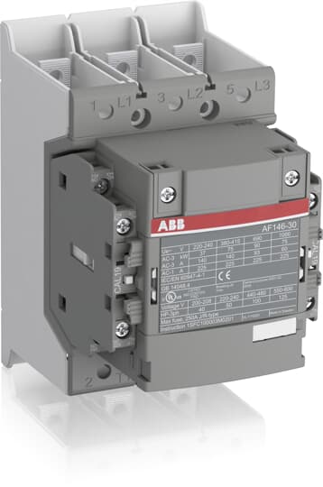 1SFL467063R1122 ABB - AF146B-30-22-11 AF146B-30-22-11 Contactor 3 pole - 1000 V IEC or 600 V UL with pre-mounted auxiliary contacts and standard ferrules, controlling motors up to 75 kW / 400 V AC (AC-3) or 100 hp / 480 V UL and switching power circuits up to 225 A (AC-1) or 200 A UL general use.