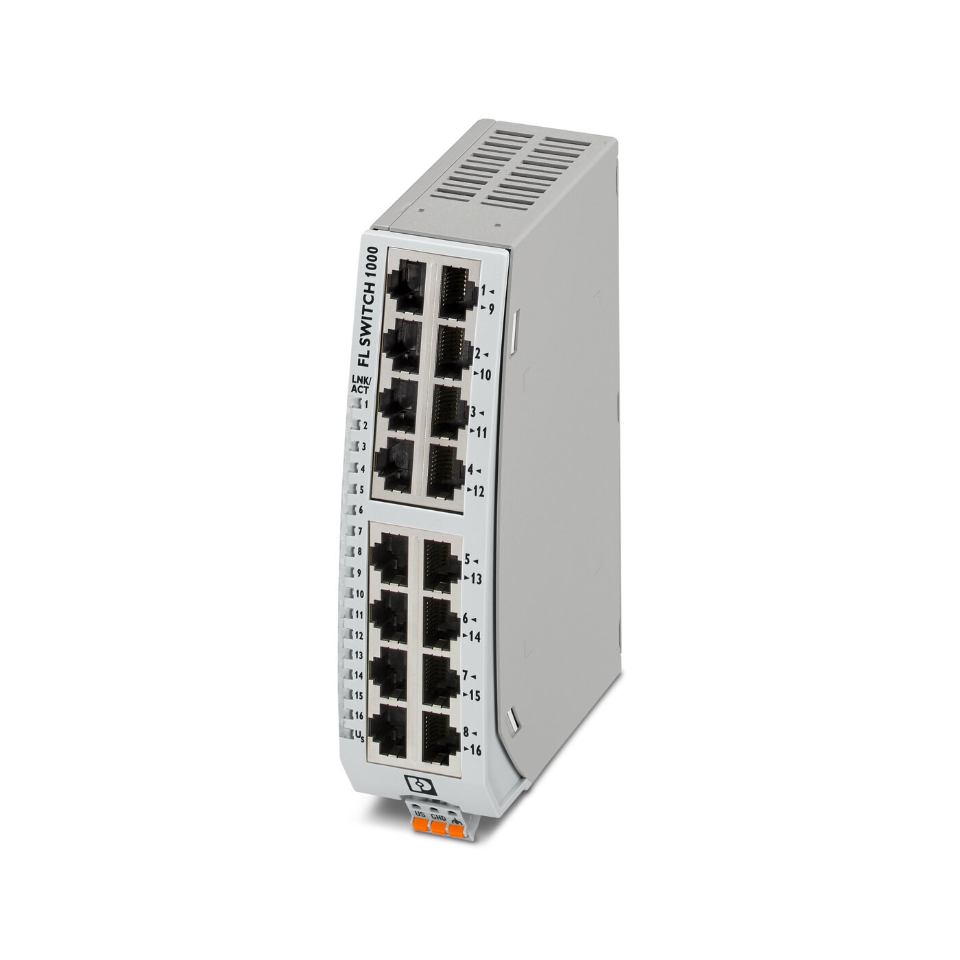 1085219 Phoenix Contact - FL SWITCH 1116N Narrow Ethernet switch, sixteen RJ45 ports with 10/100/1000 Mbps on all ports, automatic data transmission speed detection, autocrossing function, and QoS