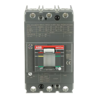 1SDA067398R1 ABB - XT1C 160 TMD 125-1250 3p F F XT1C molded automatic circuit breaker - Icu breaking capacity (415V) = 25kA - 160A- TMD thermomagnetic protection release with adjustable thermal threshold and fixed magnetic 125-1250 3-pole fixed with front terminals.