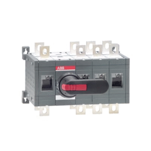 1SCA022777R0500 ABB - OT400E13CP 400A, 4 pole manual change-over switch including a black plastic IP65 I-0-II pistol type handle, shaft and bolt set for the cable connection. Handle padlockable in the 0-position, door interlock in the I- and II- positions and when padlocked.