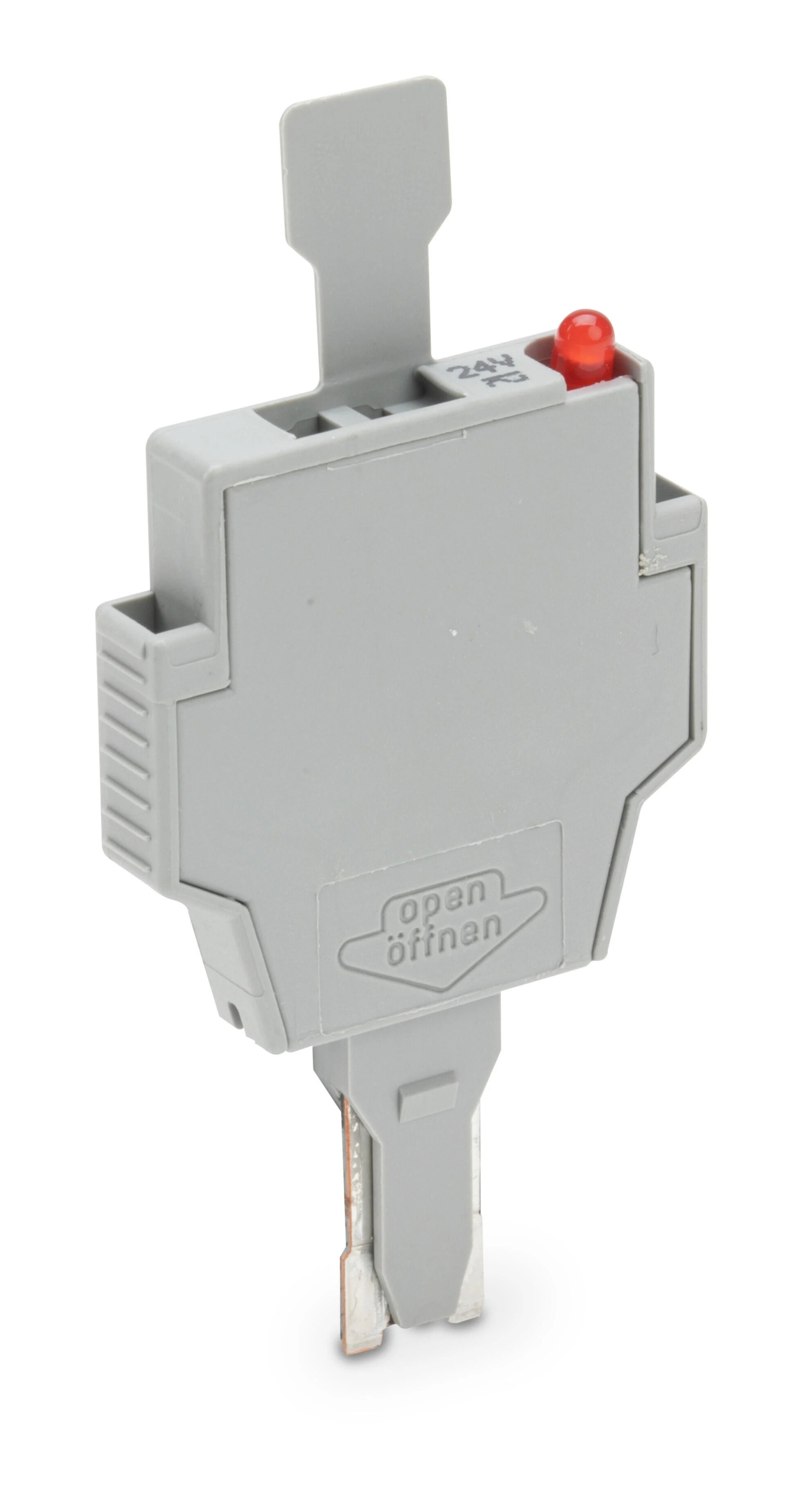 281-512/281-501 Wago FUSE PLUG, WITH PULL-TAB, FOR MINIATURE METRIC FUSES 5 X 20 MM AND 5 X 25 MM, WITH LED INDICATOR, 24 V AC/DC, 6 MM WIDE, GRAY