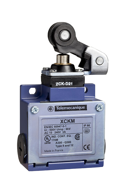 XCKM121H7 Telemecanique Limit switch, Limit switches XC Standard, XCKM, thermoplastic roller lever plunger, 1NC+1 NO, snap, 1/2NPT