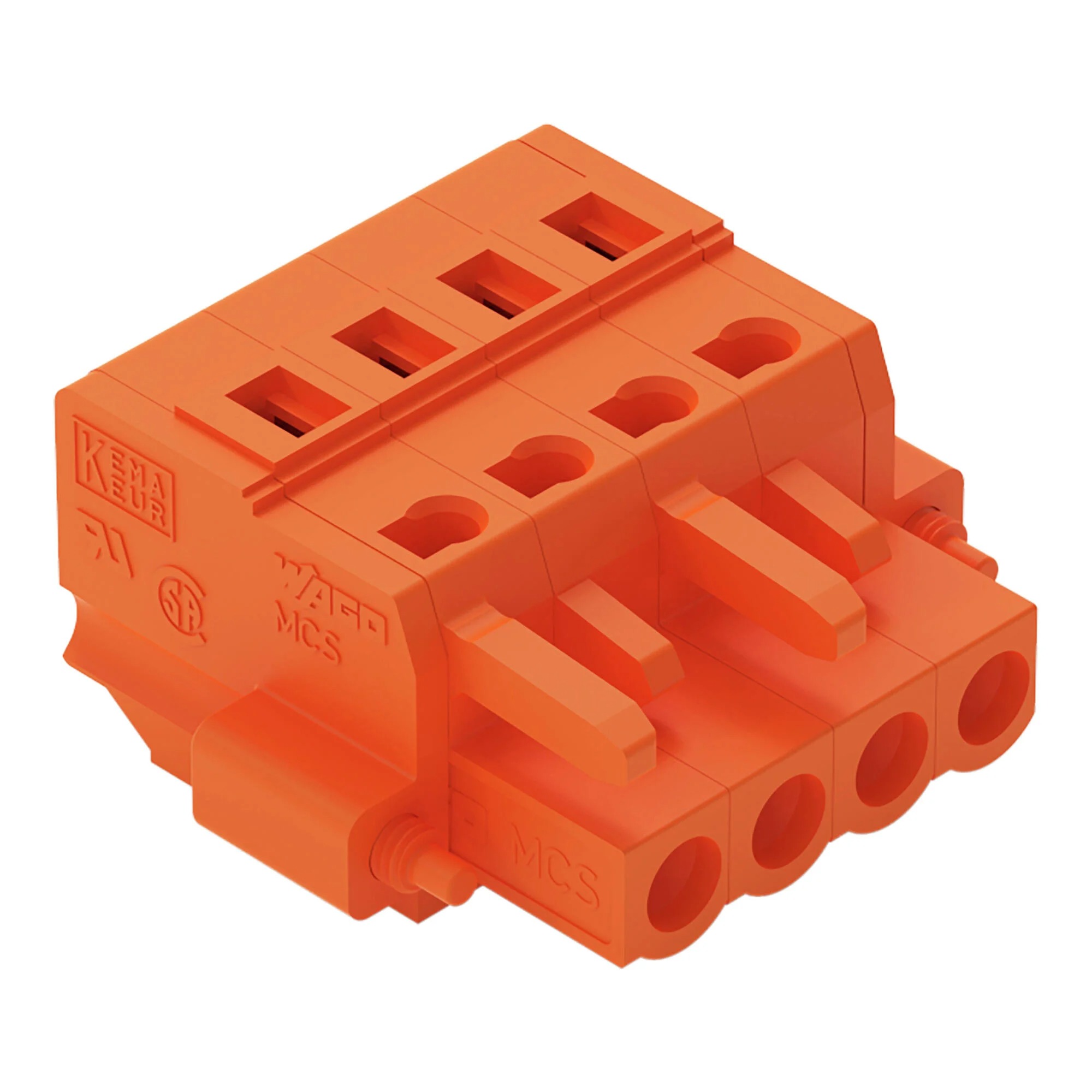 231-304/107-000 Wago FEMALE CONNECTOR, CAGE CLAMP , 2.5 MM, PIN SPACING 5.08 MM, 4-POLE, SCREW FLANGE, 2.50 MM, ORANGE