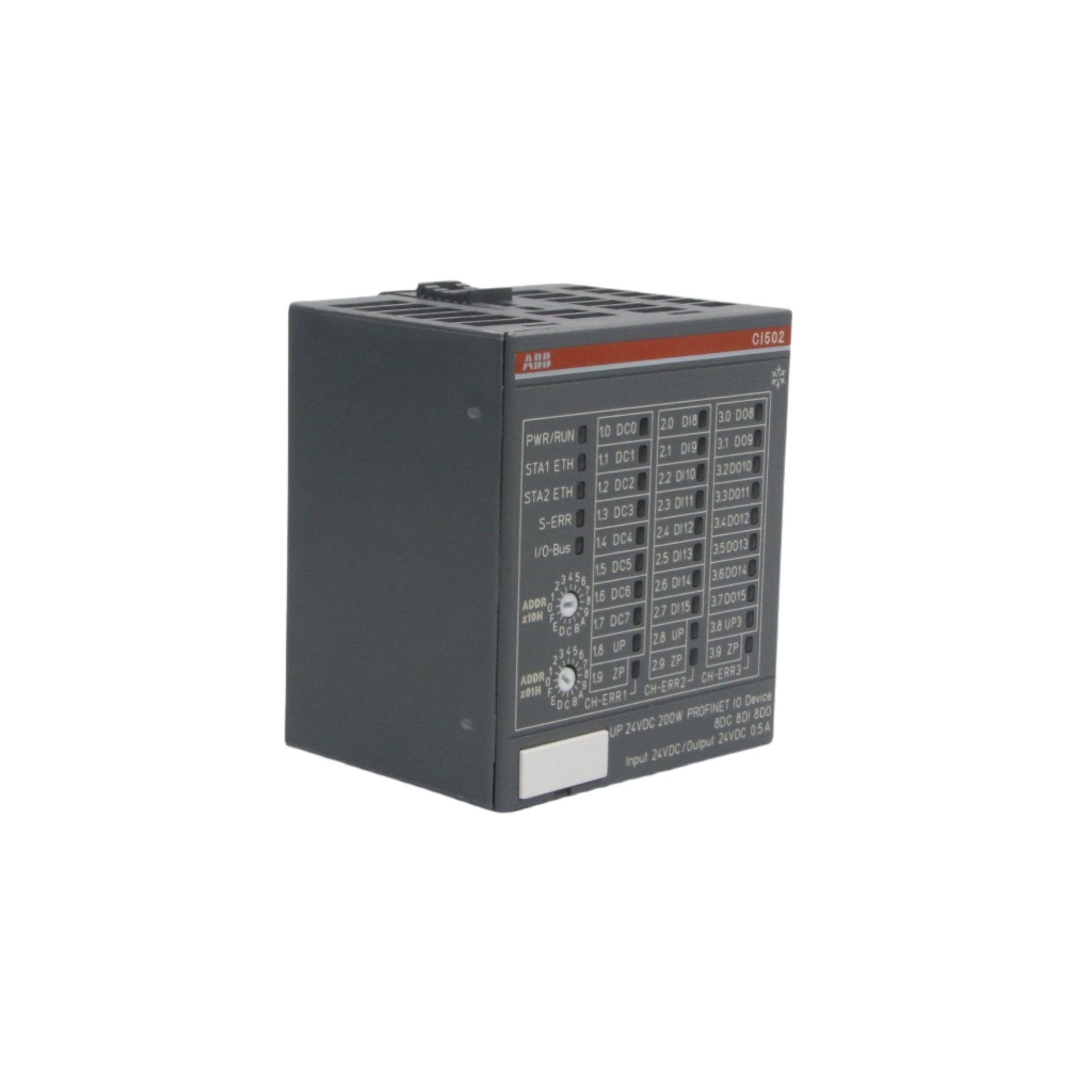 1SAP422100R0001 ABB - CI521-MODTCP-XC Interface module. Modbus TCP server. 4 AI: U, I, RTD. 2 AO: U, I. 8 DI: 24VDC. 8 DO: 24VDC 0.5A (CI521-MODTCP-XC)