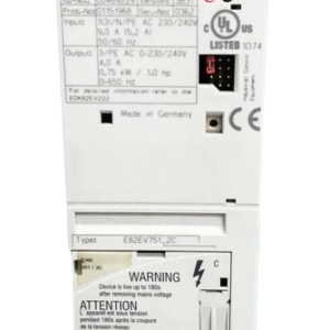 8200075KW1PH Lenze - E82EV751K2C FREQUENCY INVERTER DRIVE, 8200 VECTOR, 3 PHASE, INPUT: 9 AMP 230/240 VAC 50/60 HZ, OUTPUT: 4 AMP 0-230/240 VAC 0-650 HZ 0.75 KW 1 HP, FILTER INTEGRATED