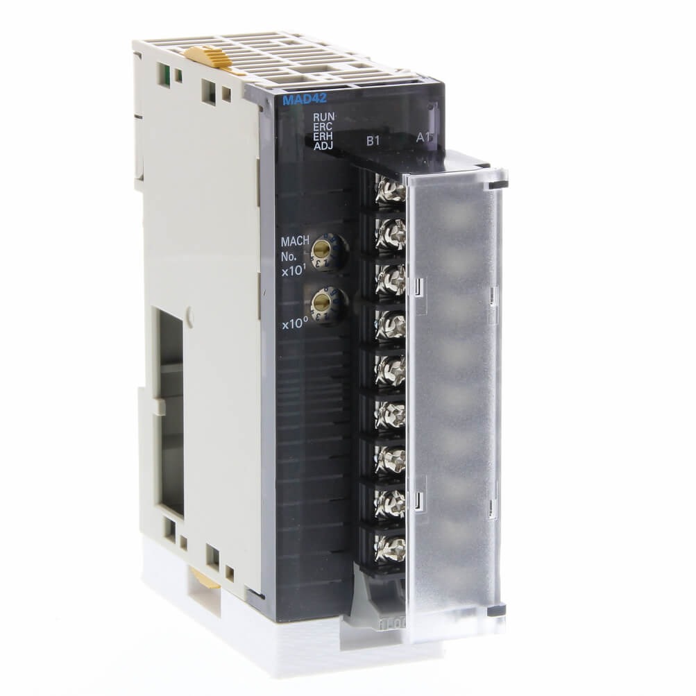 CJ1W-MAD42 Omron Special I/O Unit, analog I/O module, 4-input/2-output points at 1/80000 resolution, 1 ms/point conversion period, 18-point detachable terminal block, M3 screws, 580 mA at 5/DC