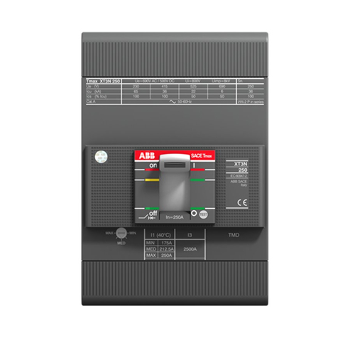 1SDA070163R1 ABB - XT3N 250 TMD 250-2500 3p F F 50C CIRCUIT BREAKER TMAX XT3N 250 FIXED THREE-POLE WITH FRONT TERMINALS AND THERMOMAGNETIC RELEASE TMD R 250-2500 A 50