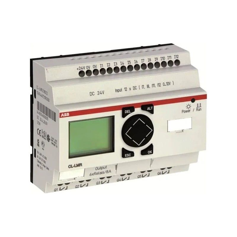 1SVR440721R0300 ABB - CL-LMR.C18DC2 CPU logic module and inputs / outputs. CL-LMR.C18DC2 Logical mode with clock and date 24V c.c. with 12 digital inputs (4 analog 0-10V c.c.) and 6 outputs (expandable) with display