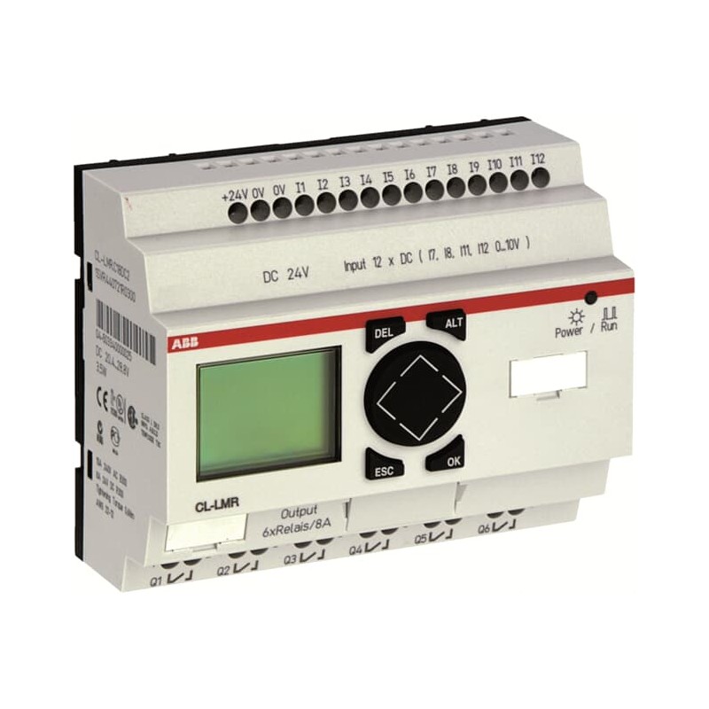 1SVR440722R0200 ABB - CL-LMR.CX18AC1 CPU logic module and inputs / outputs. CL-LMR.CX18AC1 Logical mod with clock and date 24V c.a. with 12 digital inputs (4 analog 0-10V c.c.) and 6 relay outputs (expandable)