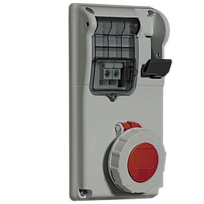 057318 Legrand Compact interlocked socket outlet 3PNT 125x220mm, IP55, IK08, In 16A, Vn380415Vac, red. Prepared with protective fuses. Supplied without cable glands